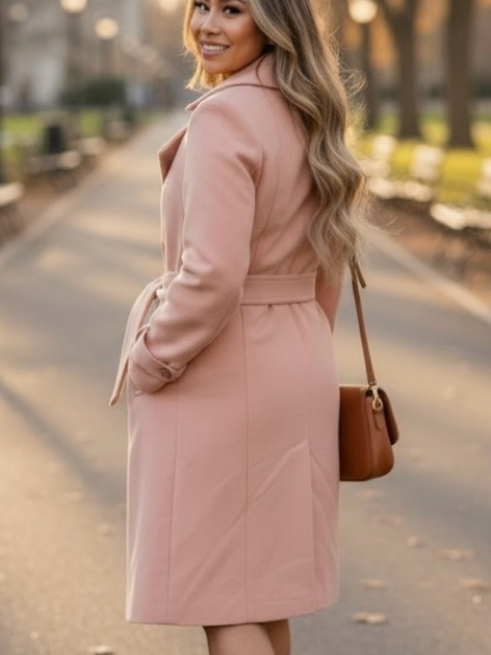 New York & Company Blush Pink Belted Trench Coat - Picture 3 of 5